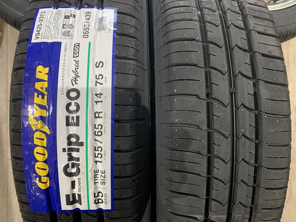 【2302053】新品タイヤ 14インチ 4.5J +45 PCD100 4H + GOODYEAR EG01 155/65R14 2022年 軽自動車 ワゴンR パレット ルークス モコ N-BOX 等