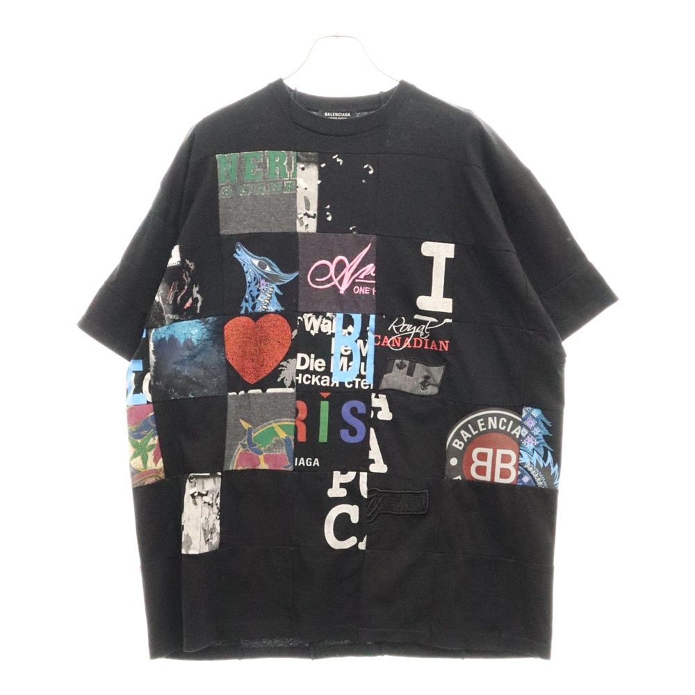 BALENCIAGA (バレンシアガ) 704069 TMVJ9 276着限定パッチワークオーバーサイズ半袖Tシャツ カットソー ブラック
