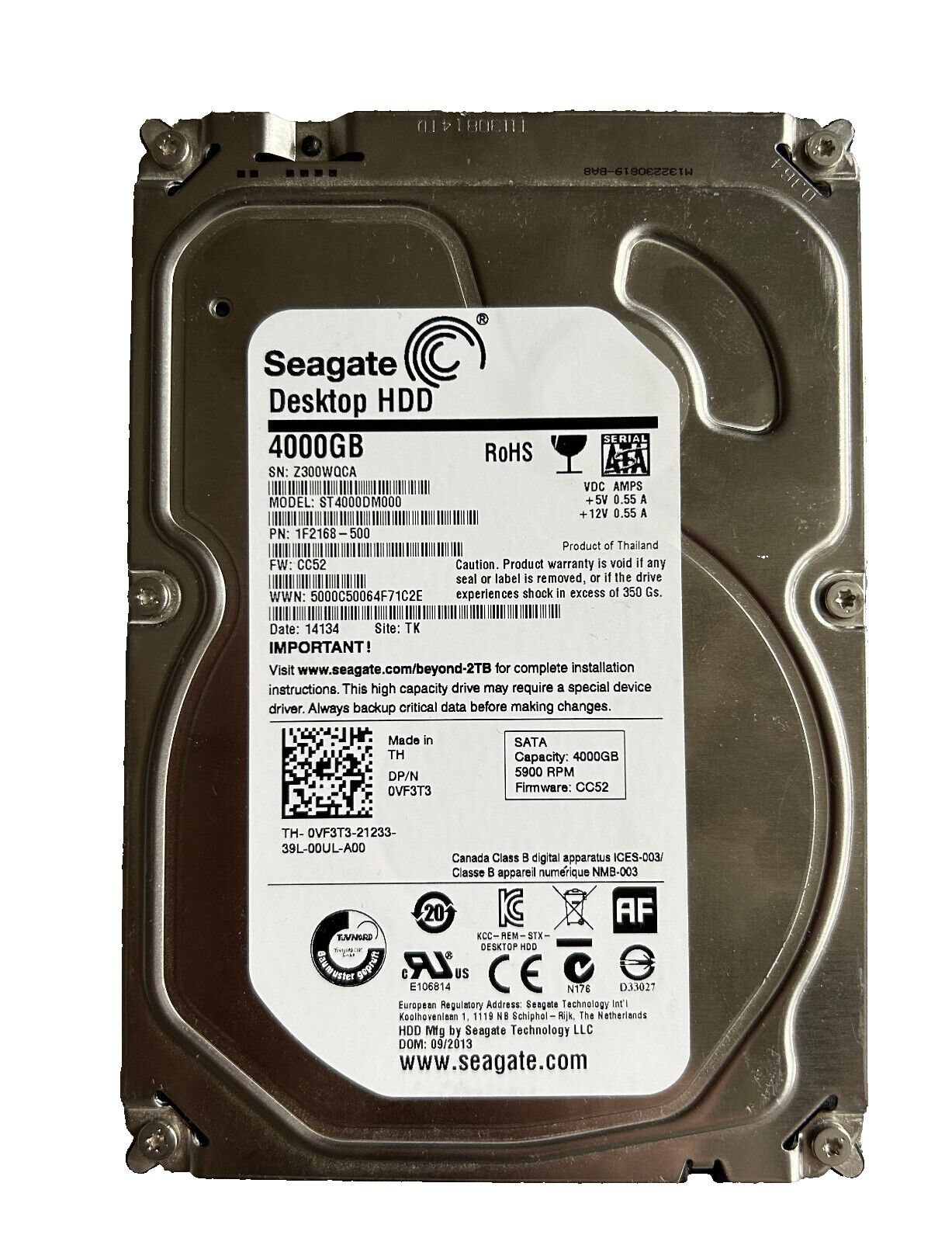 Seagate ST4000DM000 4TB 3.5インチ 内蔵ハードドライブ