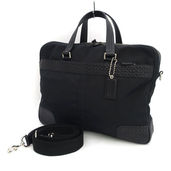 コーチ シグネチャー ビジネスバッグ レザー ブラック ブルー 2way 極