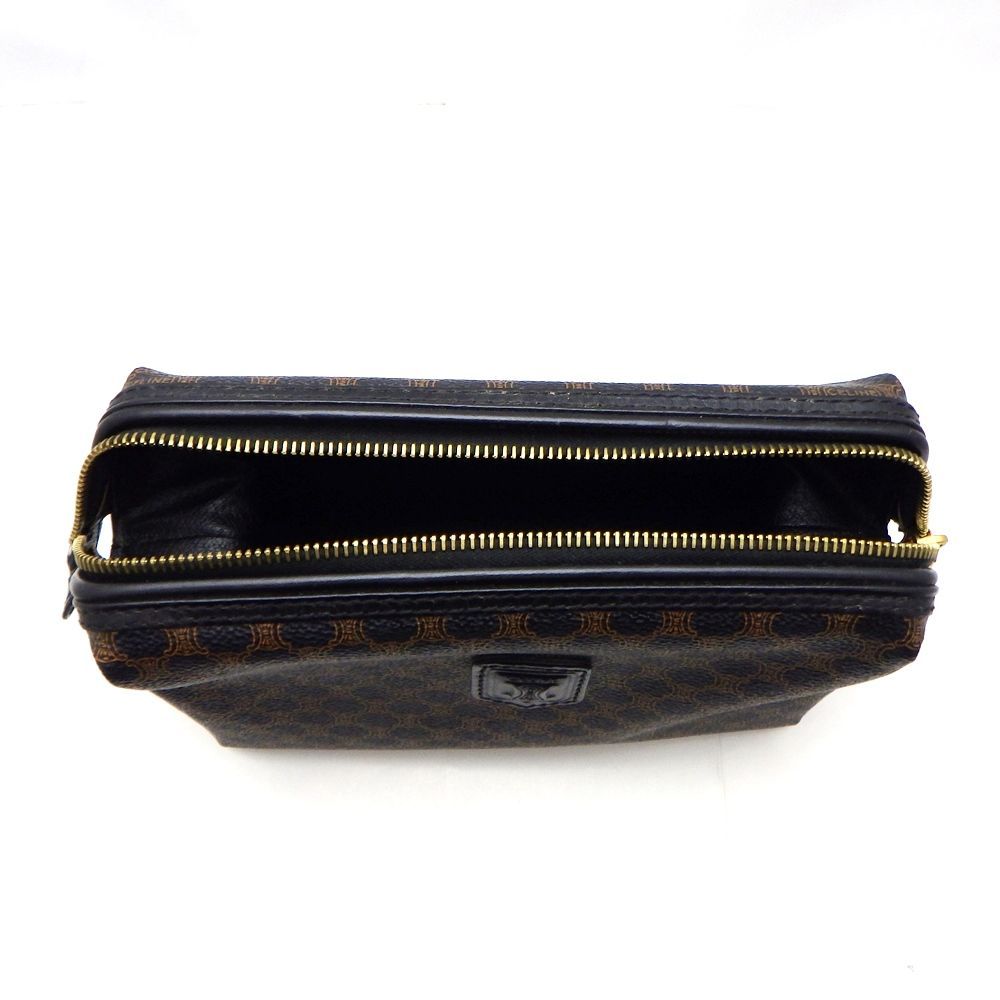 本日限定 CELINE セリーヌ ポーチ マカダム ブラック ワイヤー口金 自立 メイクポーチ コスメ 久安店 A25-1906