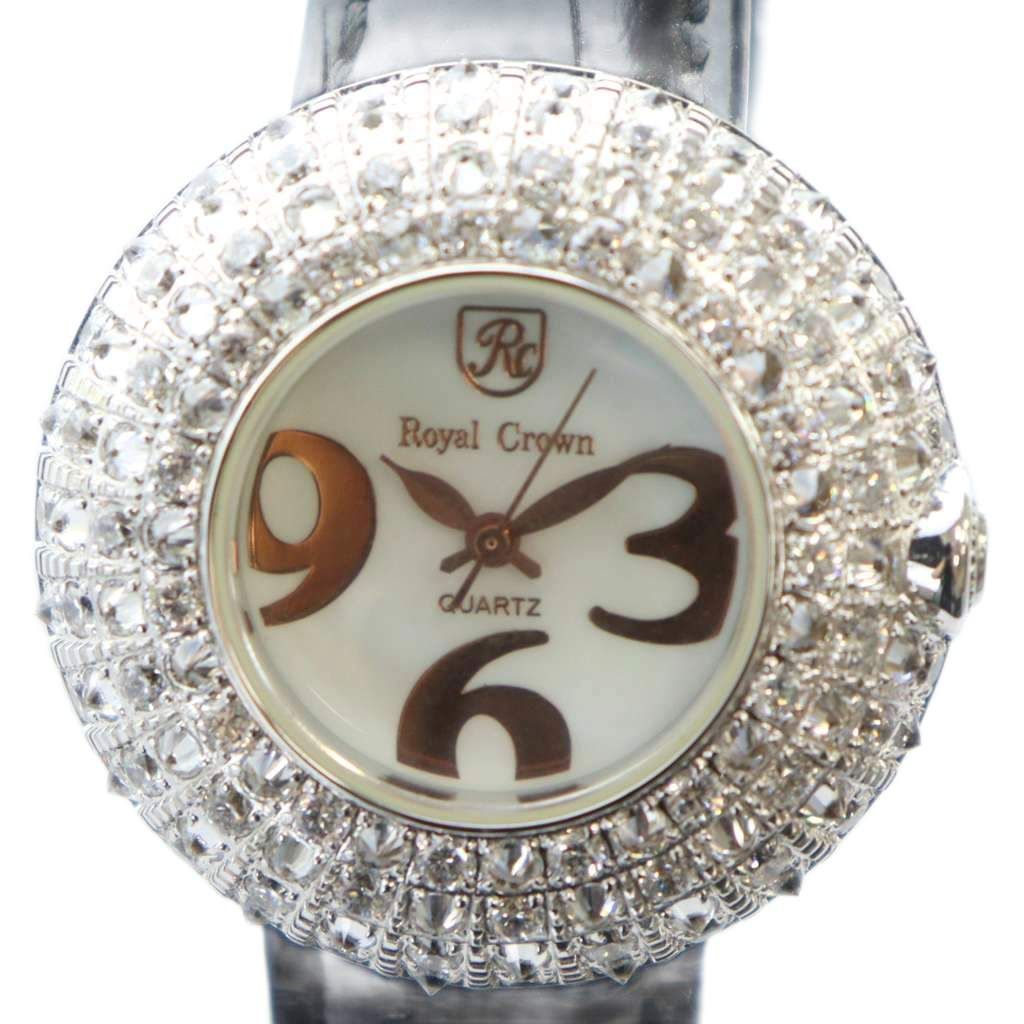 ロイヤル クラウン Royal Crown 腕時計 ウォッチ クォーツ シェル文字盤 ラインストーン シルバー色 GY18 |MQ