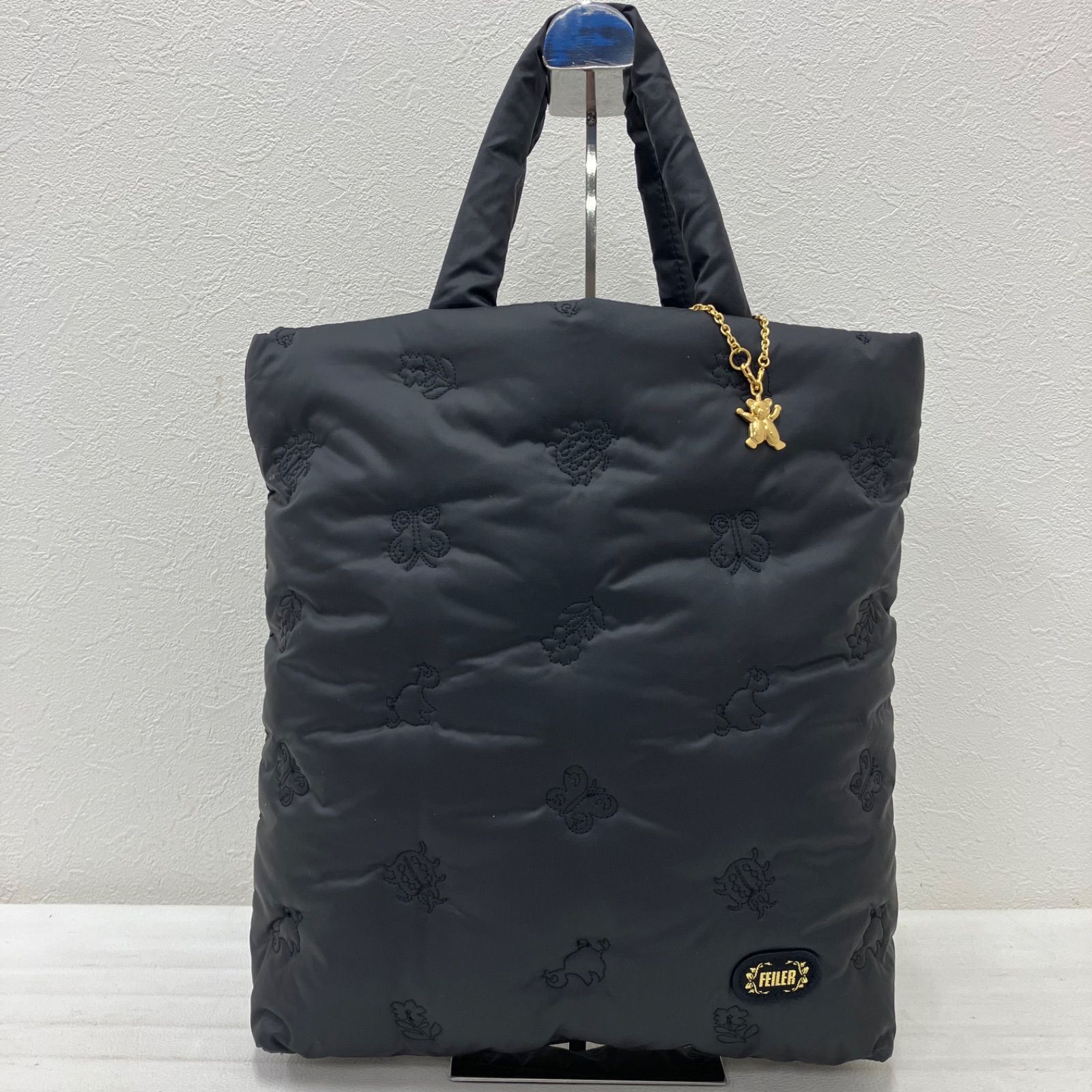 ✨️未使用級 FEILER ハンドバッグ ハイジ エンボス チャーム 総柄 黒 4704 良品 FEILER フェイラー ハイジエンブロイダリー