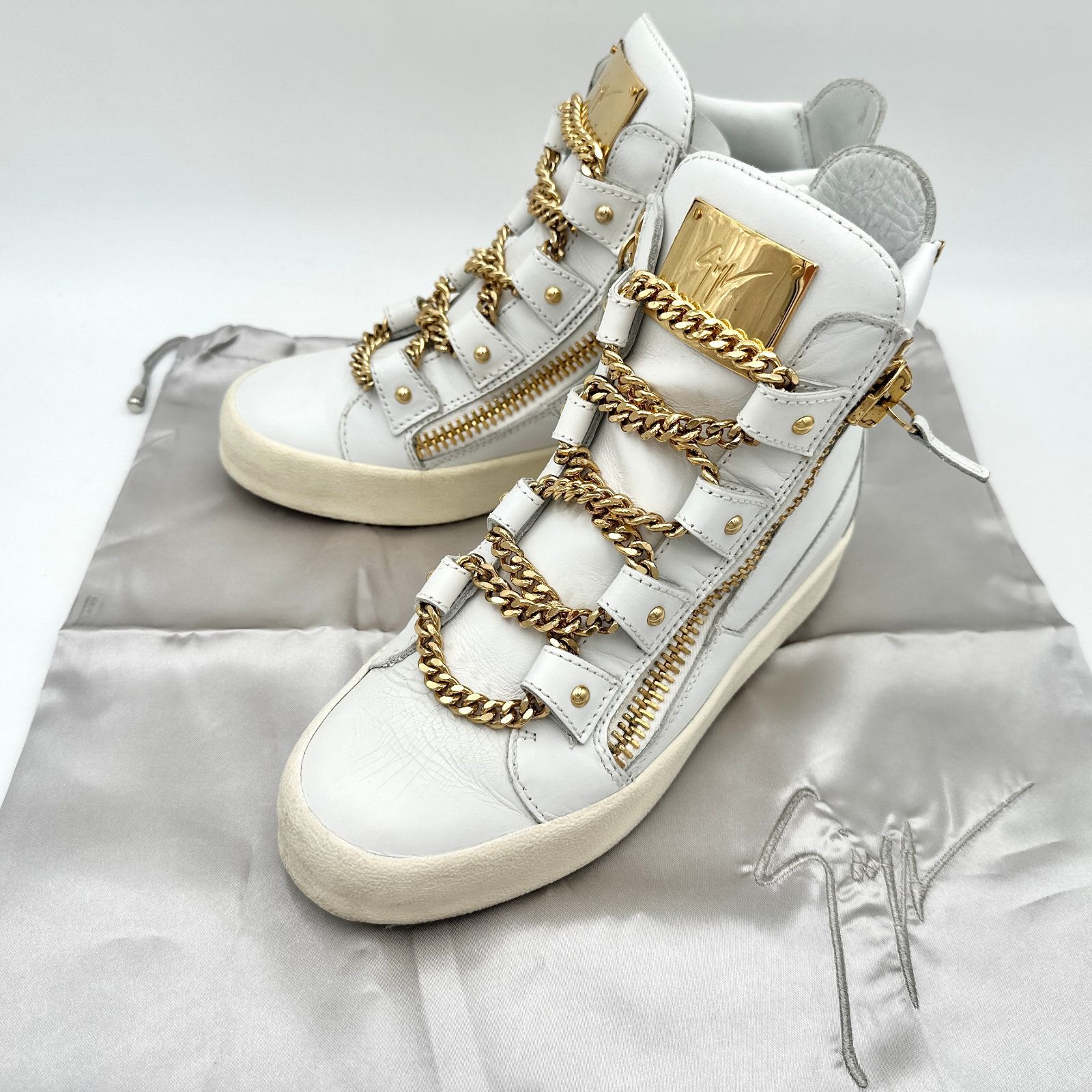 ☆極美品☆ GIUSEPPE ZANOTTI ジュゼッペザノッティ 激レア ハイカットスニーカー チェーン レザー 厚底 ホワイト 25.5㎝  T762 - メルカリ