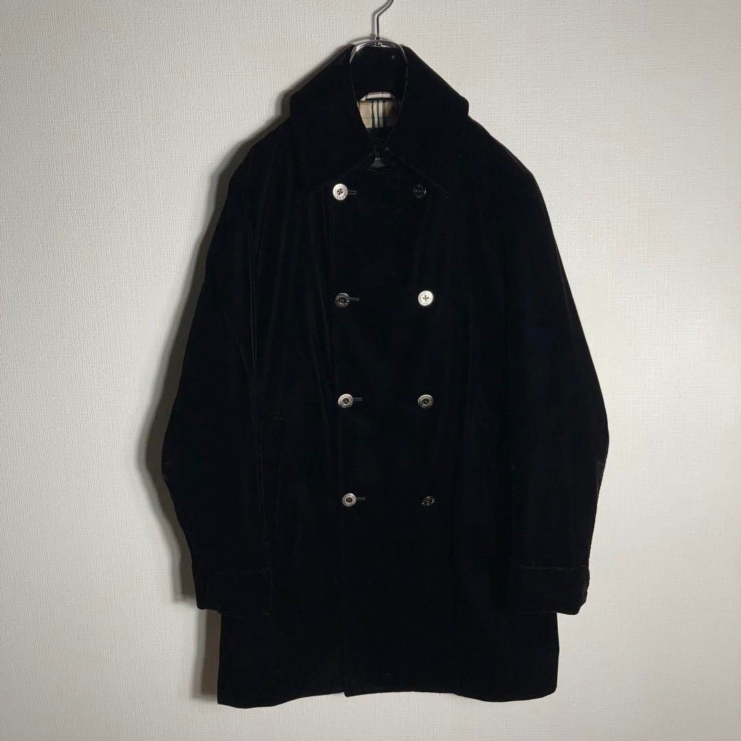 BURBERRY ベロアコート キュプラ チェック柄 黒 L