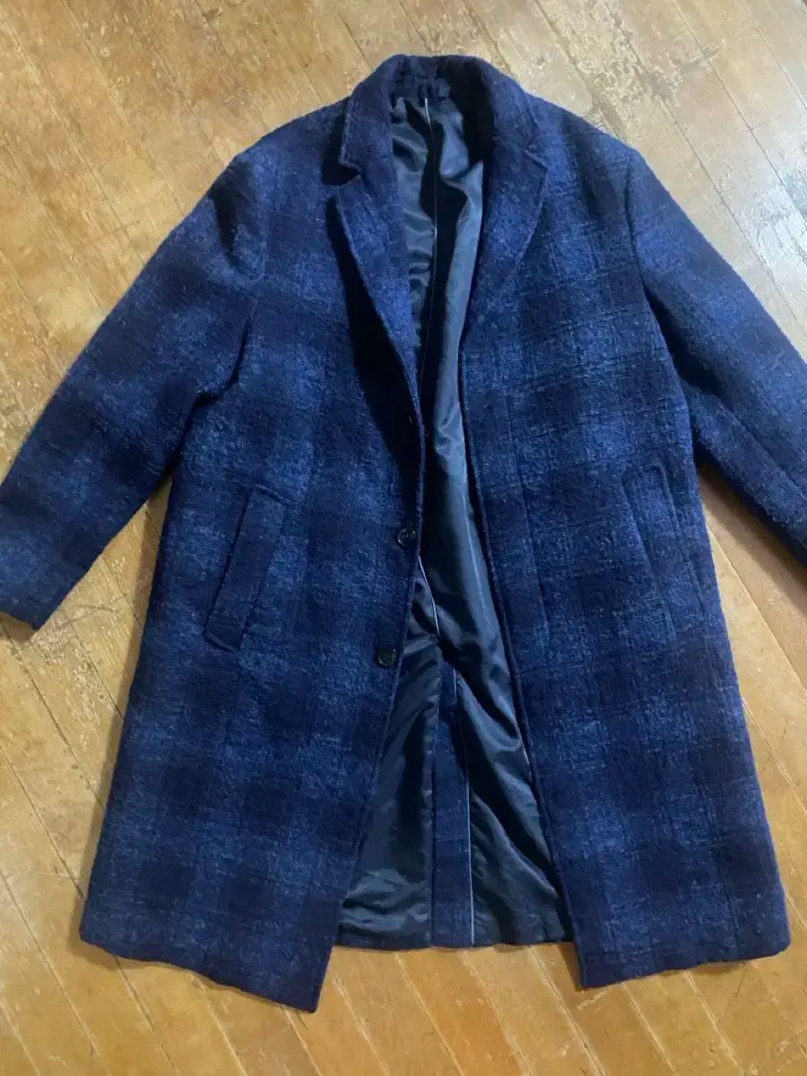 zara man ネイビー チェック ロング コート L