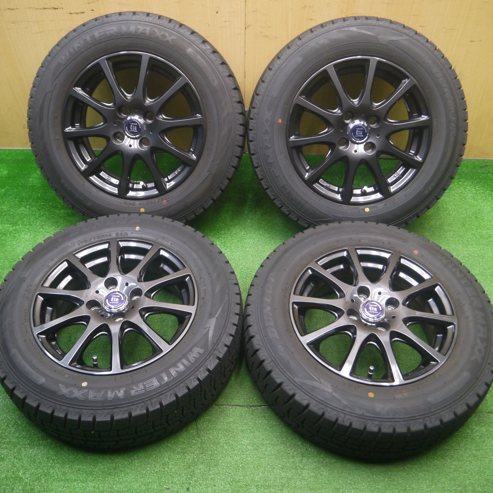 [送料無料] バリ溝！21年！キレイ！ほぼ10分スタッドレス 175/70R14 ダンロップ ウインターマックス WM02 TIRADO Eta LA STRADA 14インチ PCD100/4H4110509Hス