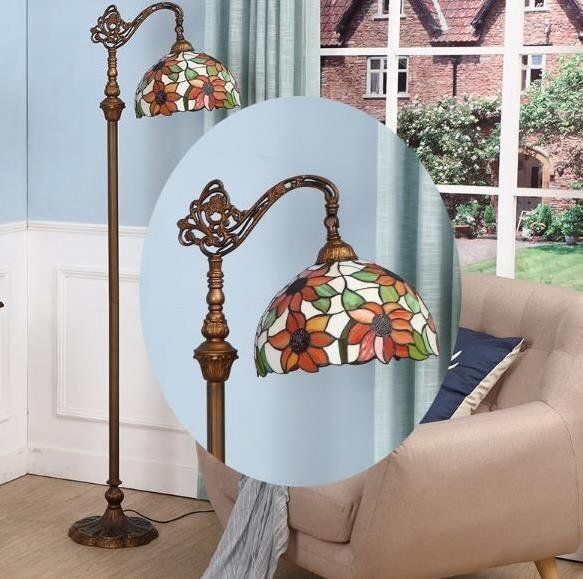 上品 花柄ステンドランプ ステンドグラス アンティーク レトロな雰囲気がおしゃれ ティファニー技法 照明 フロアスタンド