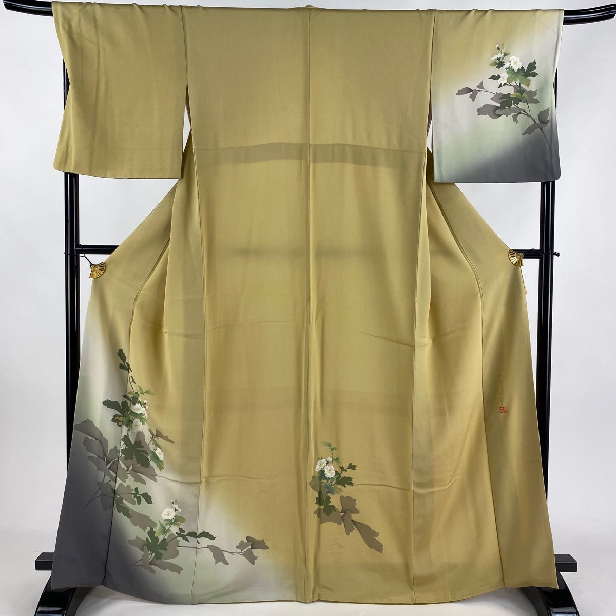 付下げ 身丈166cm 裄丈69cm L 袷 丹下雄介 やまと 落款 草花 染め分け  