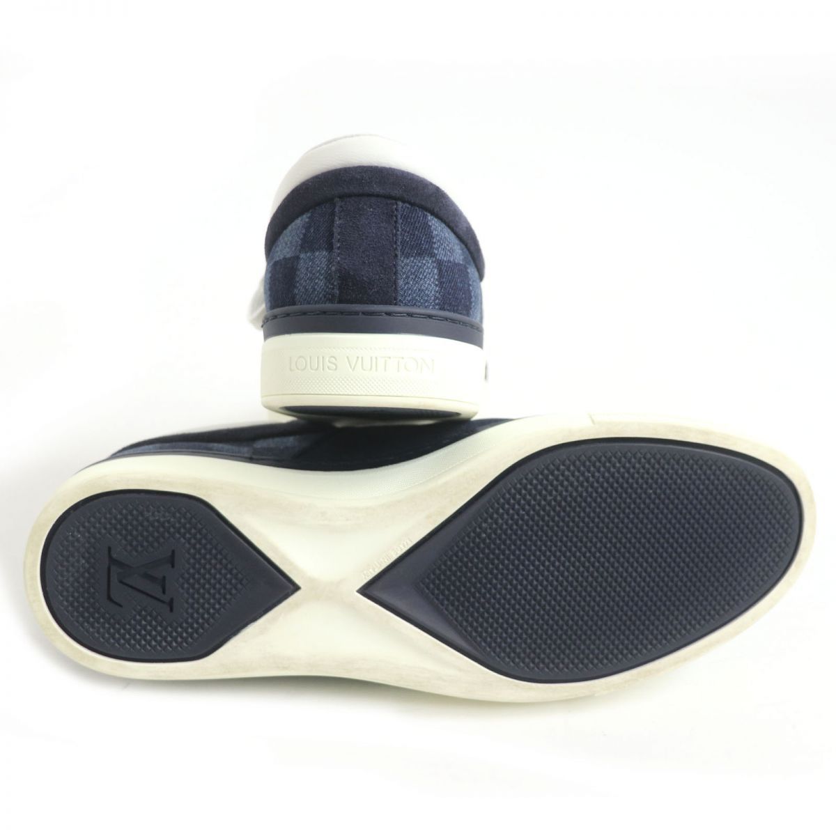 極美品　ルイヴィトン ダミエ デニム地ローカットスニーカー インディゴブルー箱付 極美品□LOUIS VUITTON/ルイヴィトン ダミエ デニム地 レース