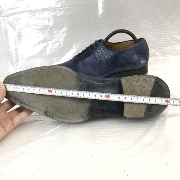 試着交換OK！フランチェスコ ベニーニョ/francesco benigno★ホールカットシューズ【7.5/26.0/NAVY BLUE/クロコダイル型押し&スムース レザー】doress shoes◆bH-162 #BUZZBERG　bH-162-6th