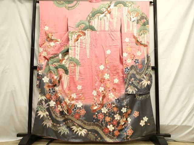 平和屋着物○豪華振袖 絞り 立波飛鶴松文 金銀彩 やまと誂製