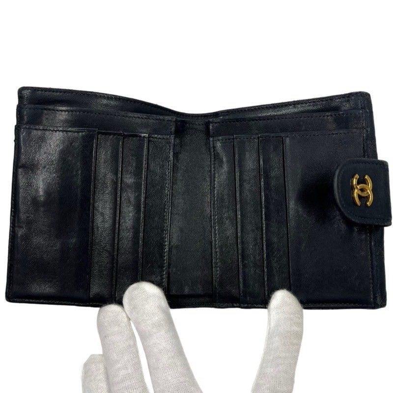 CHANEL シャネル ラムスキン ビコローレ Wホック 財布 CHANEL シャネル ビコローレ Wホック ブラック ラムスキン 二