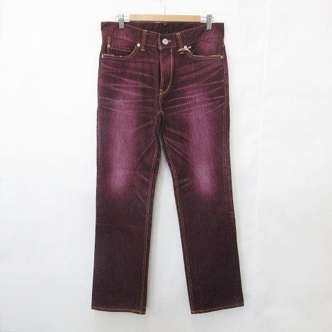 ランヘリ RANHERRI 尾州デニム BISHU DENIM パンツ カラーデニム ジーンズ ストレート ロング ビンテージ加工 綿 ワイン ボルドー エンジ 35 サンプル品