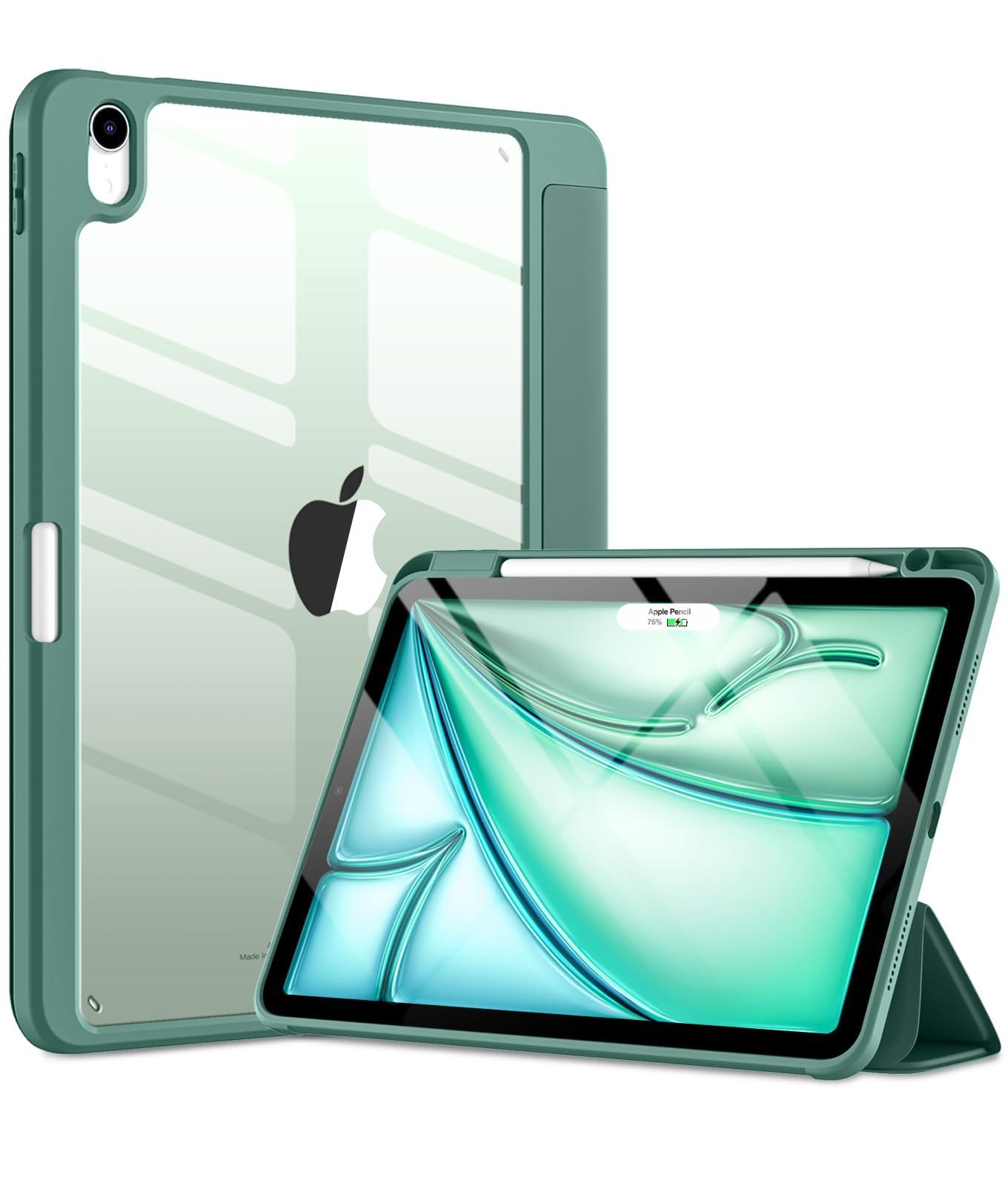 対応iPad air 11インチ ケース M2 2024 アクリル 透明カバー 11/10.9インチ カバー Maledan ペンシル収納ホルダー付き PUレーザー 開閉式 三つ折り スタンド マグネット内蔵 オートスリープ機能 磁気充