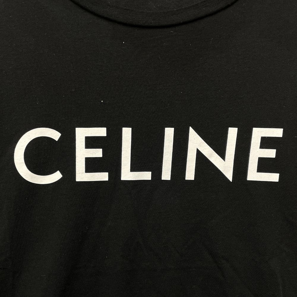 【美品】CELINE セリーヌ ロゴ Tシャツ XS ブラック 黒 プリント 中古・古着通販】CELINE (セリーヌ) ロゴTシャツ ブラック