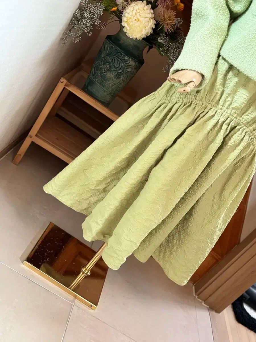 ツイード グリーン ジャケット スカート セットアップ