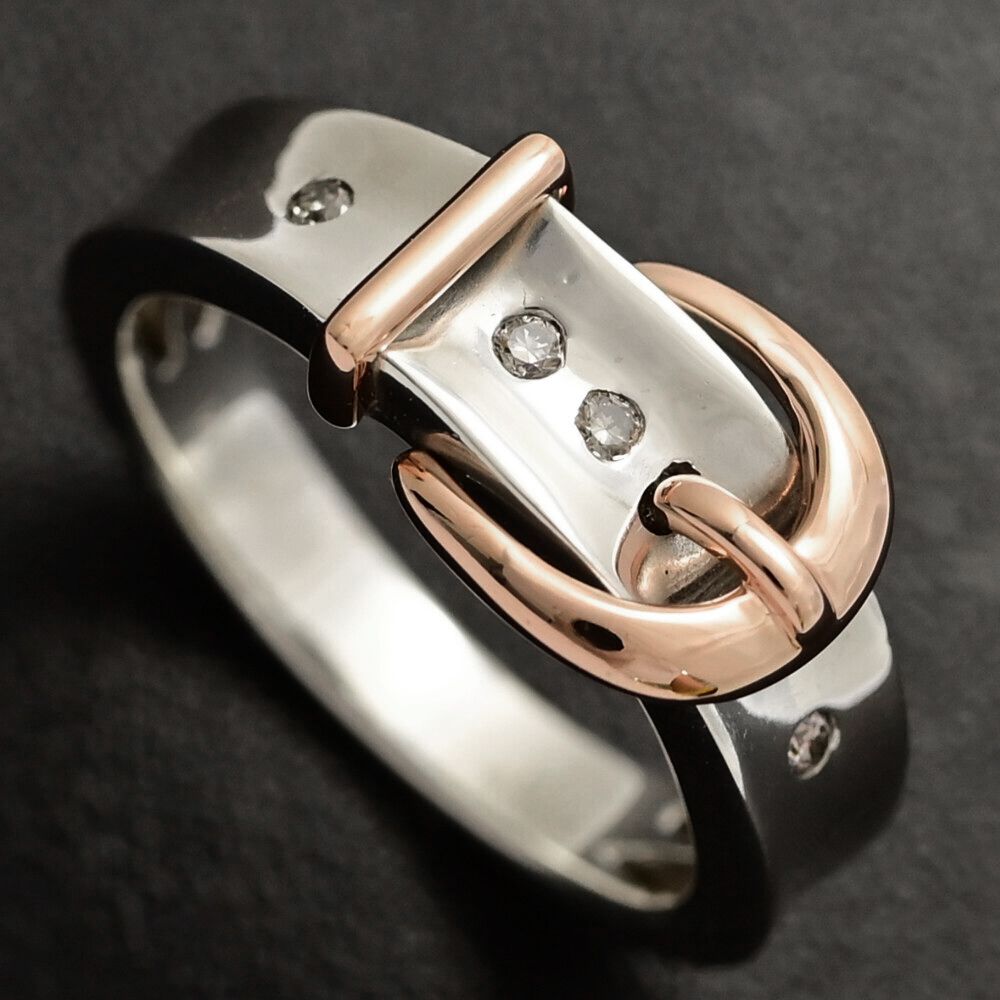 0.04ct|ベルトモチーフ・ダイヤモンドリング・指輪|Sv925×K18|750コンビ-4.4g|10号| 50|シルバー×ゴールド 翌日配送可 ♀ S レディース 592824