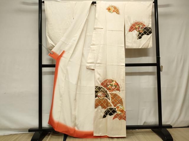 平和屋着物▽訪問着 単衣 絞り 刺繍 扇面吉祥花文 金彩 正絹