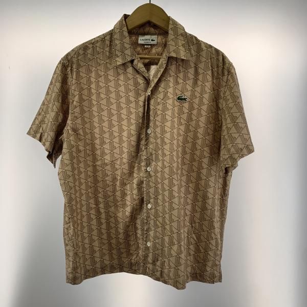 LACOSTE オールオーバーモノグラムプリントオープンカラーシャツ サイズS|M ベージュ 19