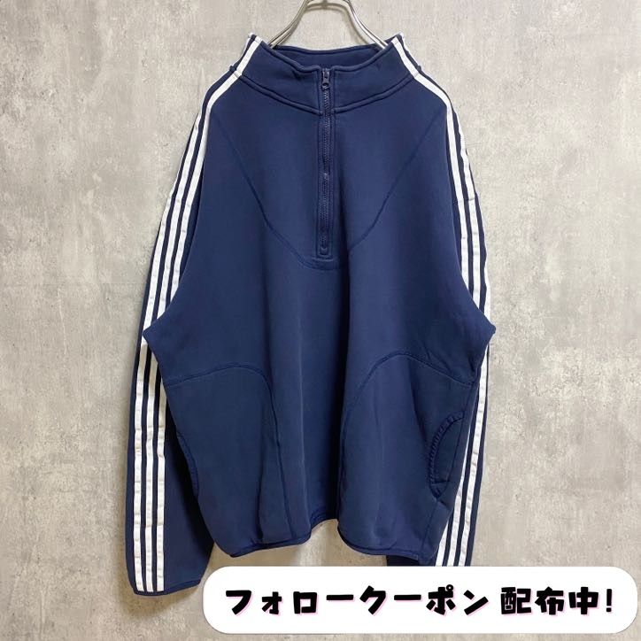 古着 used adidas アディダス 長袖ハーフジップスウェット トレーナー ロゴ刺繍 トラックジャケット ネイビー 紺 - メルカリ