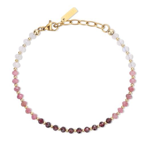 コアイ]カットガーネットピンクトルマリンムーンストーンブレスレット