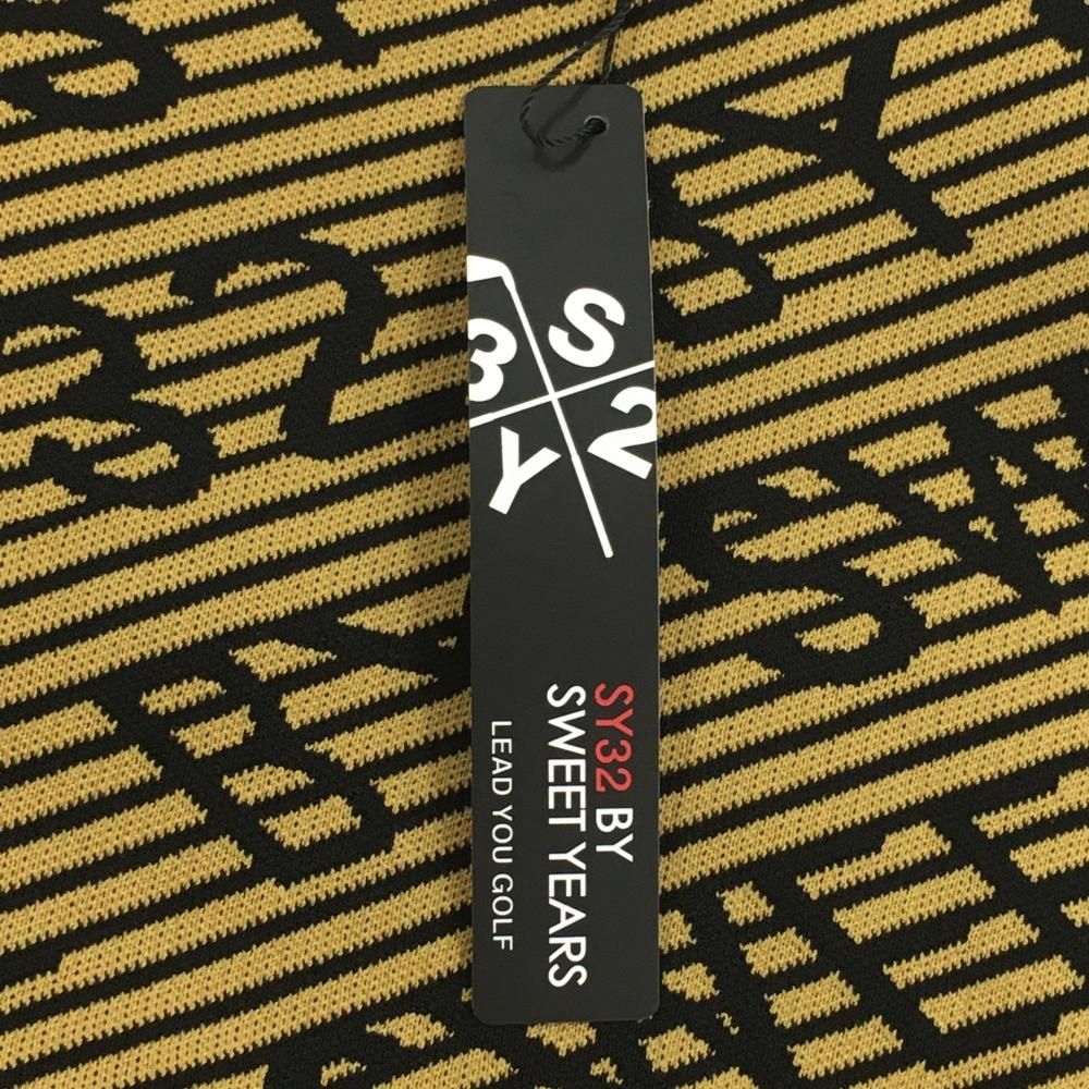 SY32 セーター イエロー×黒 ロゴ総柄 斜めボーダー ニット メンズ M ゴルフウェア モデル SY32 BY SWEET YEARS LLC-HASEGAWATOSO_COM