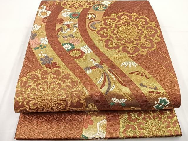 平和屋着物◎六通柄袋帯 唐織 正倉院花鳥文 金糸 正絹 逸品