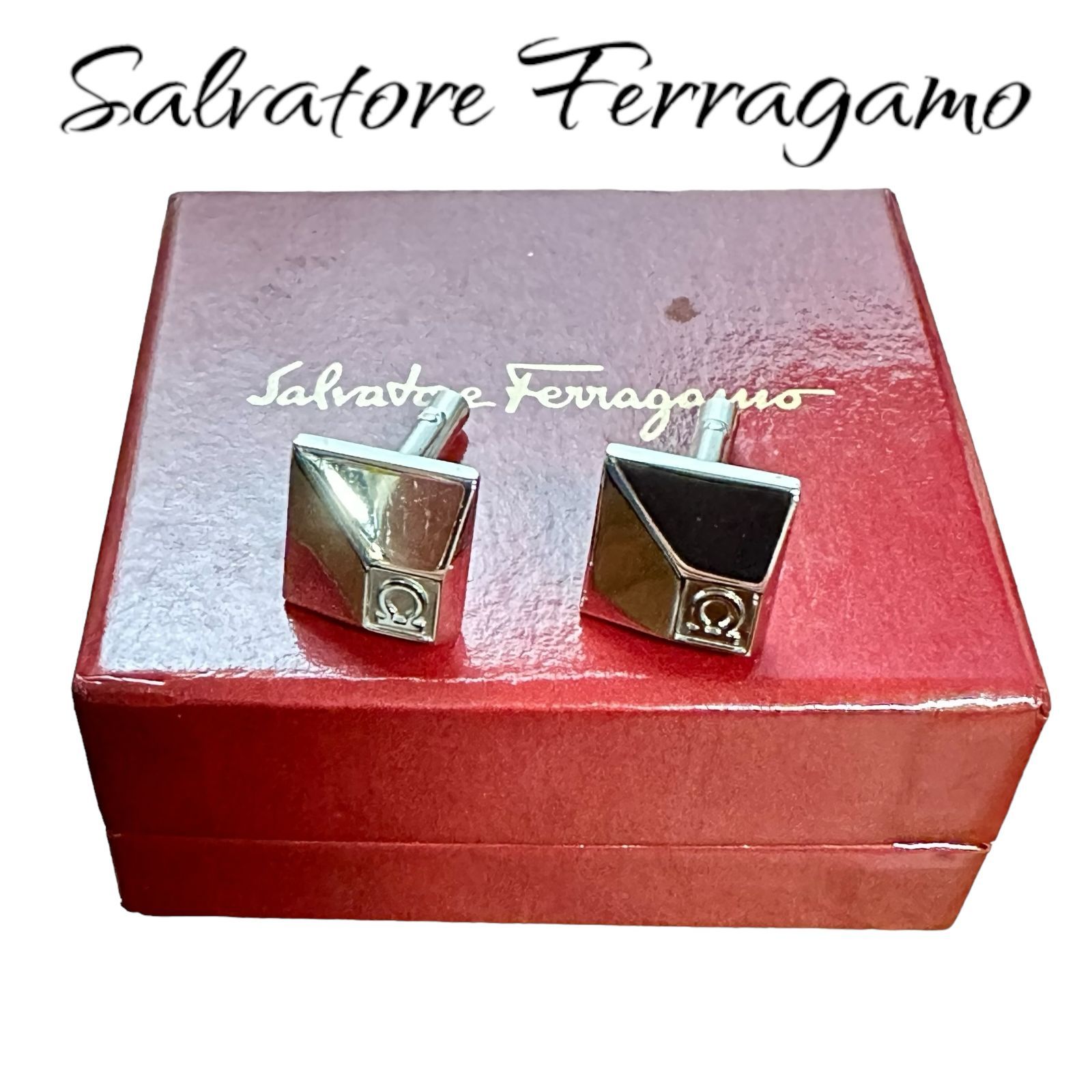 【Salvatore Ferragamo フェラガモ】シルバー スクエア カフス カフリンクス