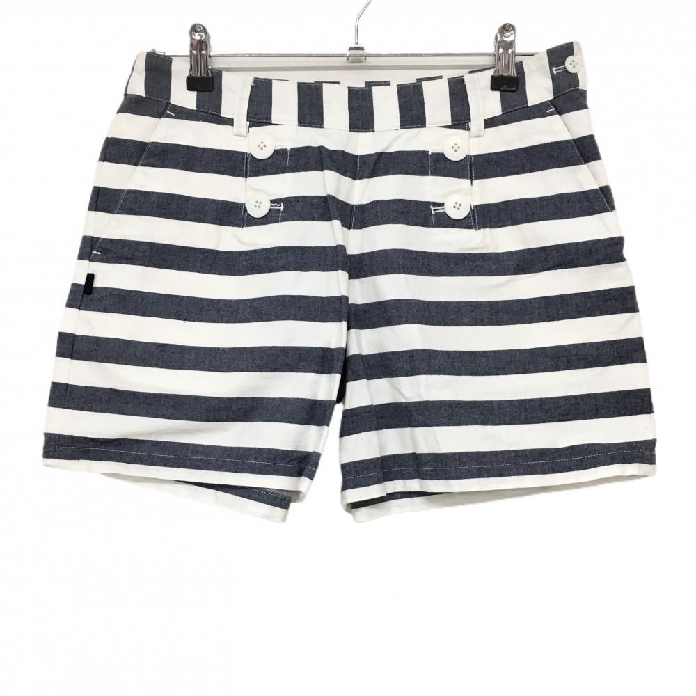 ビームスゴルフ ショートパンツ 白×ネイビー ボーダー レディース L