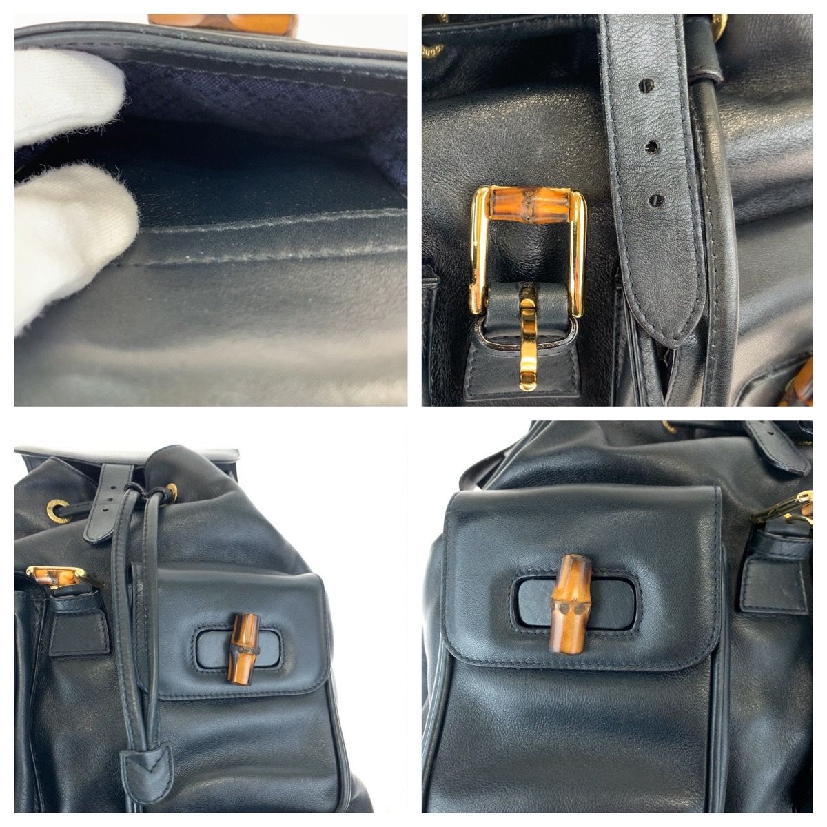 美品 GUCCI グッチ バンブー ブラック 黒 ブラウン 茶 ゴールド金具 
