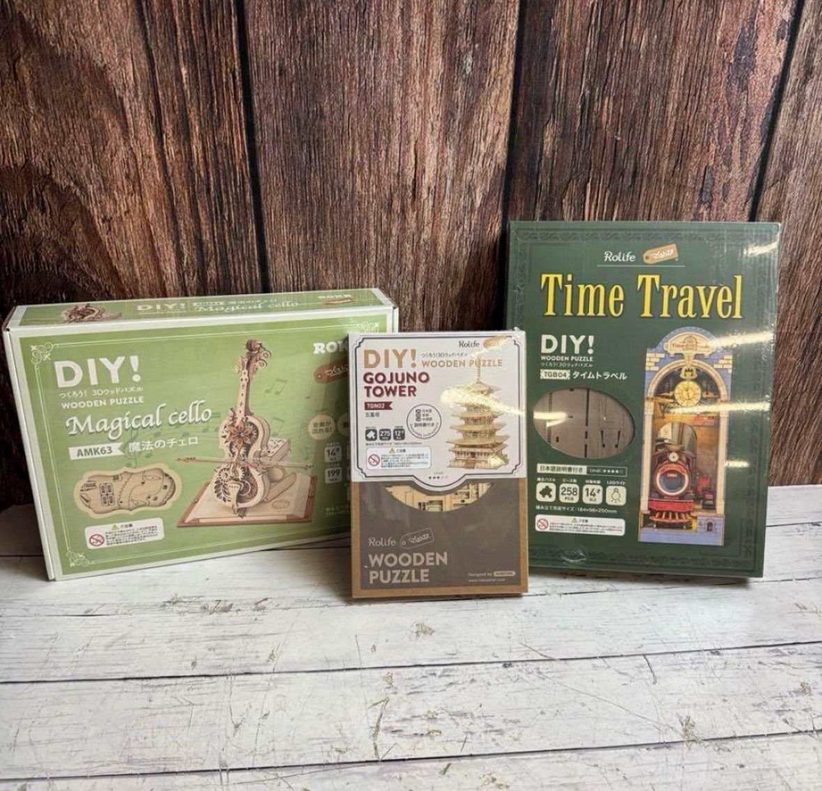 ⑤ 未開封 Rolife つくるんです 3Dウッドパズル DIY タイムトラベル 魔法のチェロ 五重塔 工作キット クラフト 模型製作キットおもちゃ 知育玩具 知育