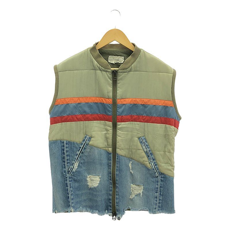 GREG LAUREN | グレッグローレン | 50|50 ARMY NYLON DENIM VEST | 再構築 リメイク パッチワーク デニム ミリタリーベスト | 2 | インディゴ|カーキ | メンズ