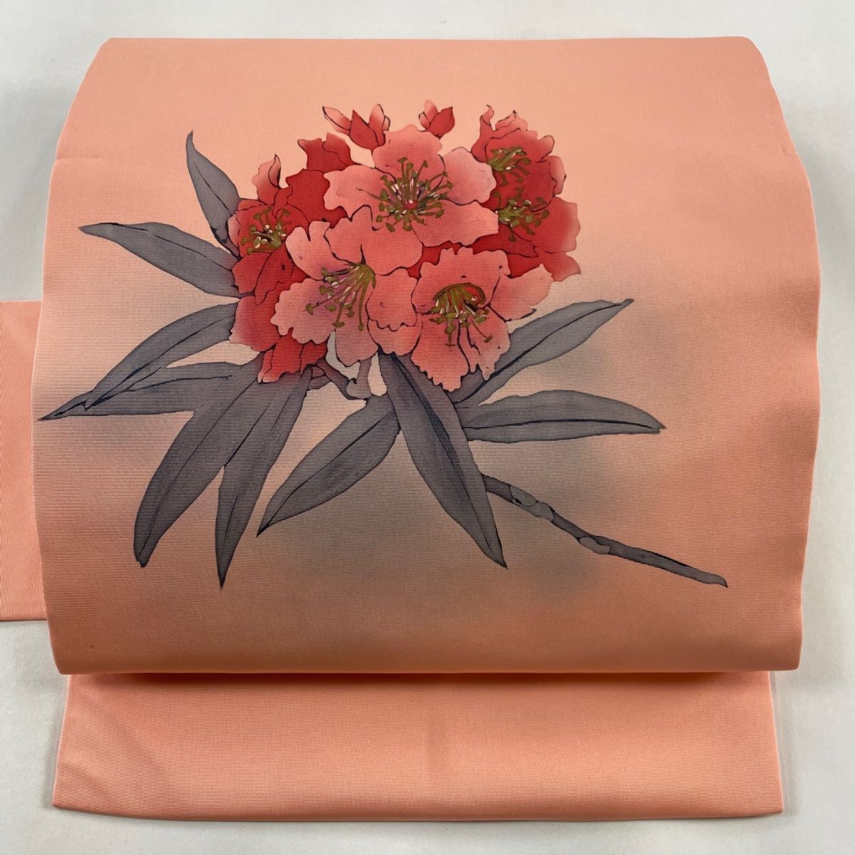 名古屋帯 優品 沈丁花 金彩 サーモンピンク 正絹 【中古