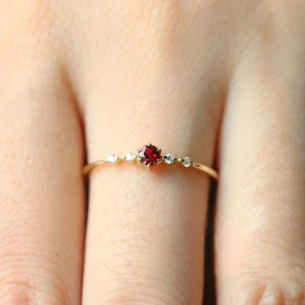  レディース 金属アレルギー対応 リング 細身 指輪 ジルコニアCZ レッド 18金コーティング 記念日 K 18 プレゼント K.L.Y リング アクセサリー