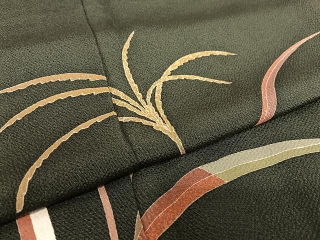 平和屋着物○訪問着 友禅 ススキ 鬼しぼ縮緬 正絹 逸品 AAAV7432zg