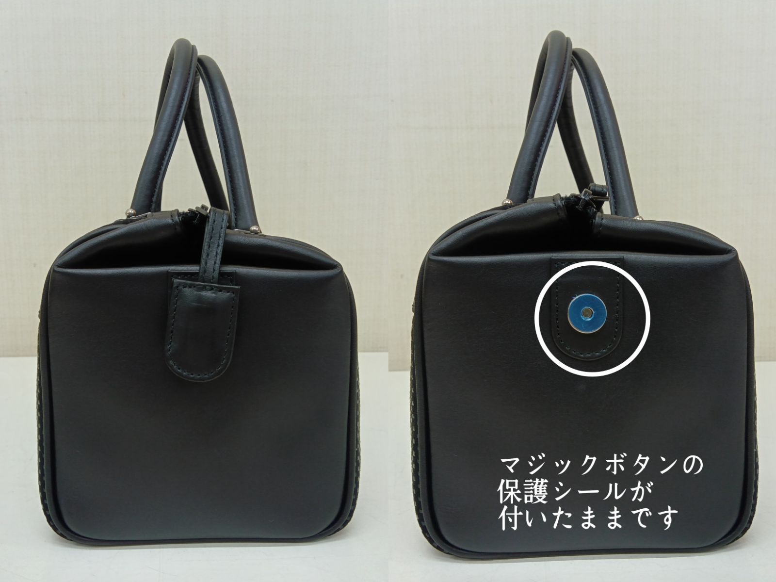 印伝　黒レザー ハンドバッグ　新品未使用箱付 INDEN-YA / 印傳屋 印伝 鹿革 漆塗り ブラック 黒 ハンドバッグ
