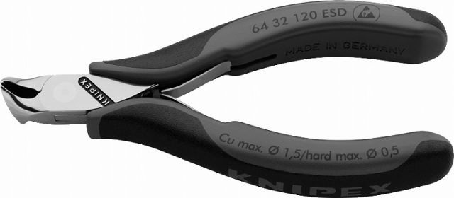 クニペックス KNIPEX ESDエレクトロニクスエンドカッティングニッパー120mmコンフォートハンドル6432-120ESD