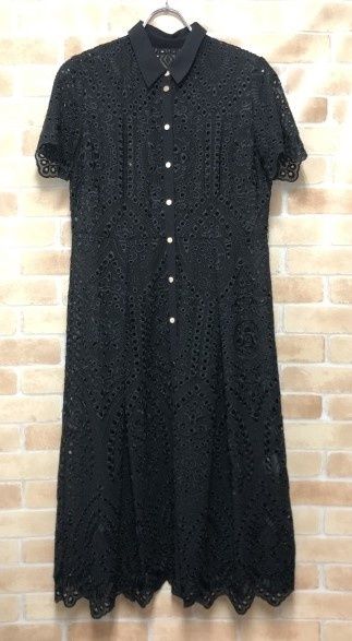 GRACE CONTINENTAL グレースコンチネンタル ジョーゼットカットワークワンピース ブラック 38 111424121