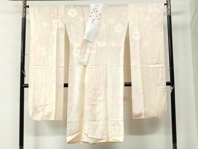 平和屋着物●振袖用長襦袢 無双仕立て 舞桜地紋 半衿刺繍 正絹 CAAW7835yc