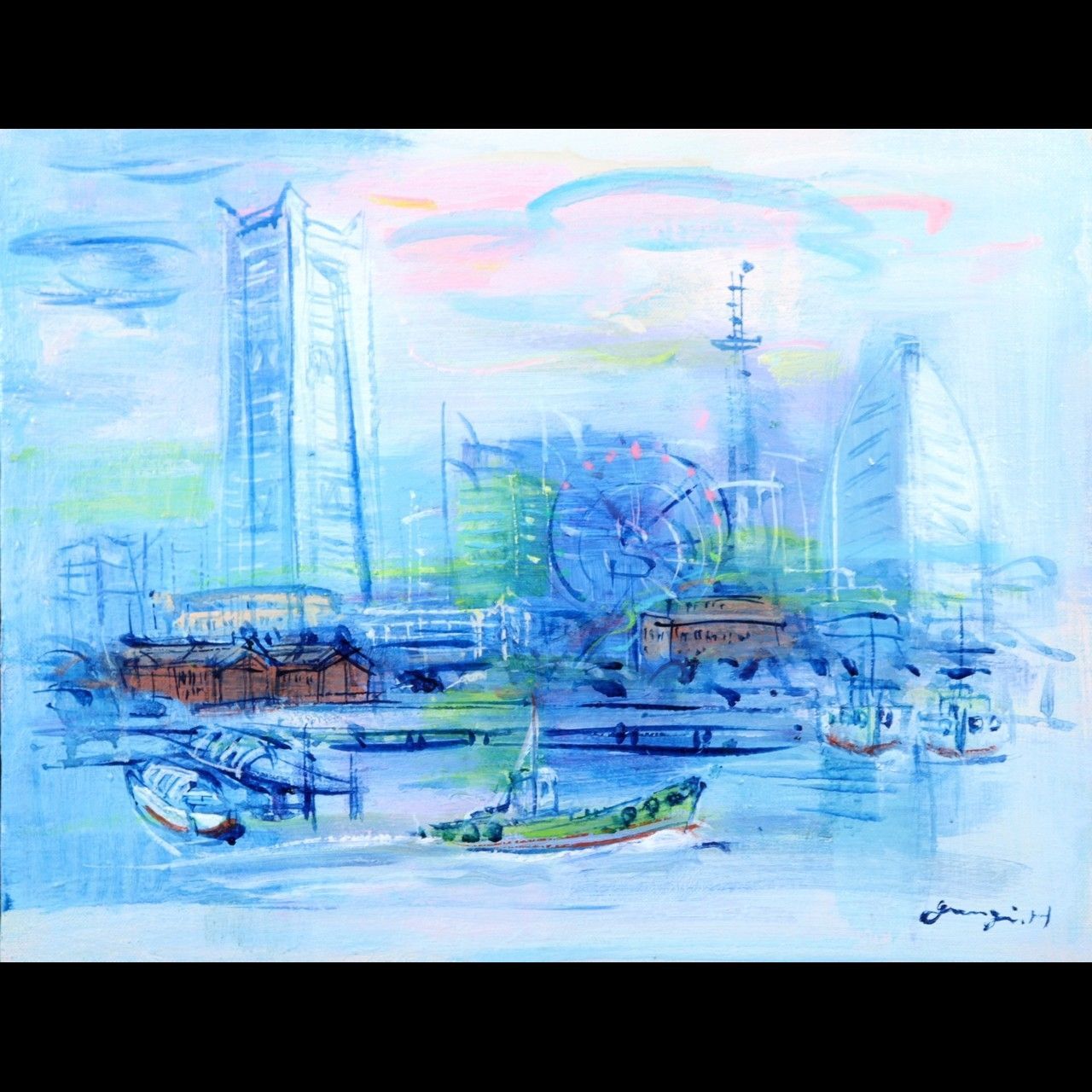 本多郡司 「横浜M.M」 肉筆油彩6号 横浜開港150周年記念 2009年 唐物