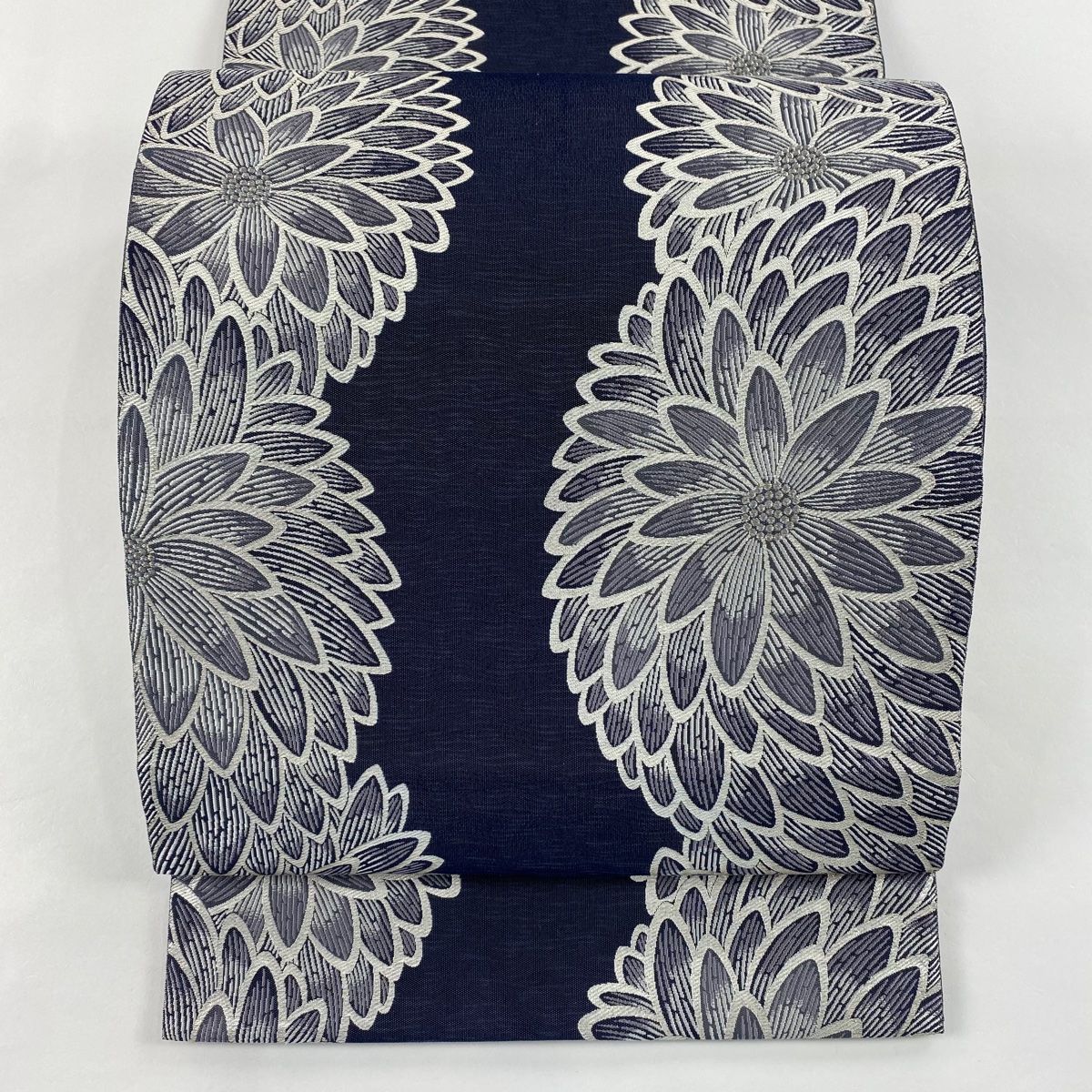 袋帯 落款 誠之助 紹巴 花 箔 銀糸 紺色 全通 正絹