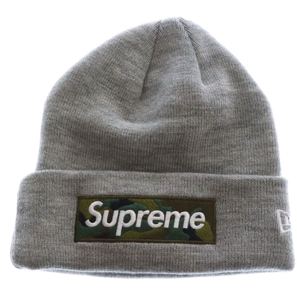 SUPREME シュプリーム 23AW × NEW ERA Box Logo Beanie × ニューエラ カモフラ ボックスロゴ ニット ビーニー 帽子 グレー