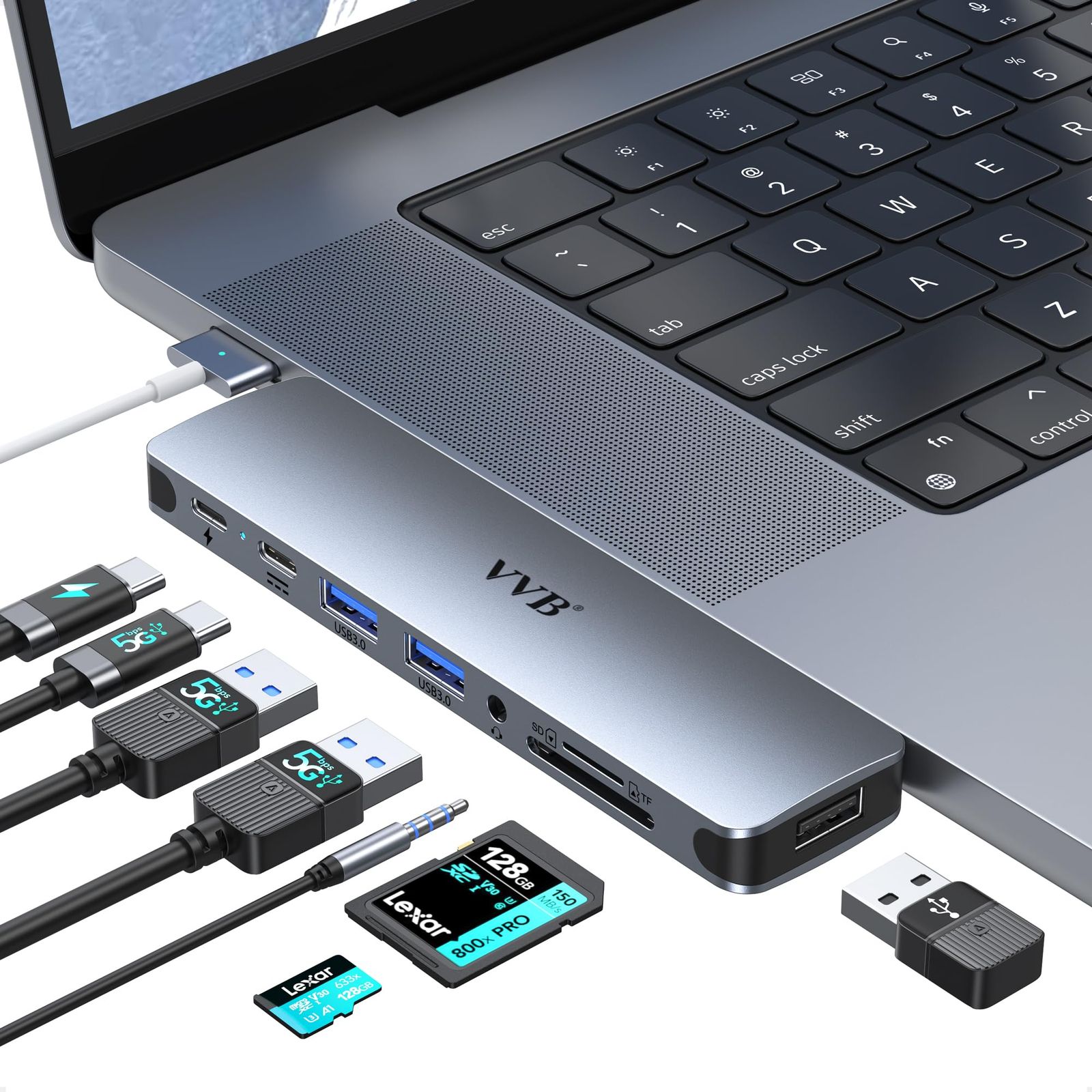MacBook Pro Air M1 M2 M3 2021 2020 2019 13インチ 15インチ 16インチ用 USB Cアダプター USB Cハブ Mac MacBook Proアクセサリー ドングルUSB C 3USBポート+SD/TFカードリーダ 