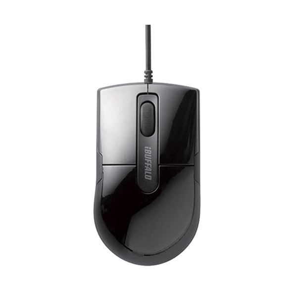 (まとめ) バッファロー 有線BlueLEDマウス 静音 3ボタン Sサイズ ブラック BSMBU26SSBK 1個  