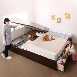 お客様組立 コンパクトに壁付けできる国産ファミリー収納連結ベッド 薄型抗菌国産ポケットコイルマットレス付き A(S)+B(SD)タイプ ワイドK220