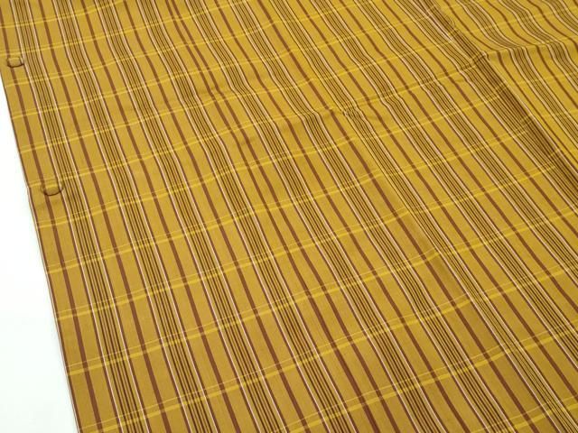 平和屋本店□極上 本場黄八丈 平織 道行コート 紬 格子柄 逸品 未使用  