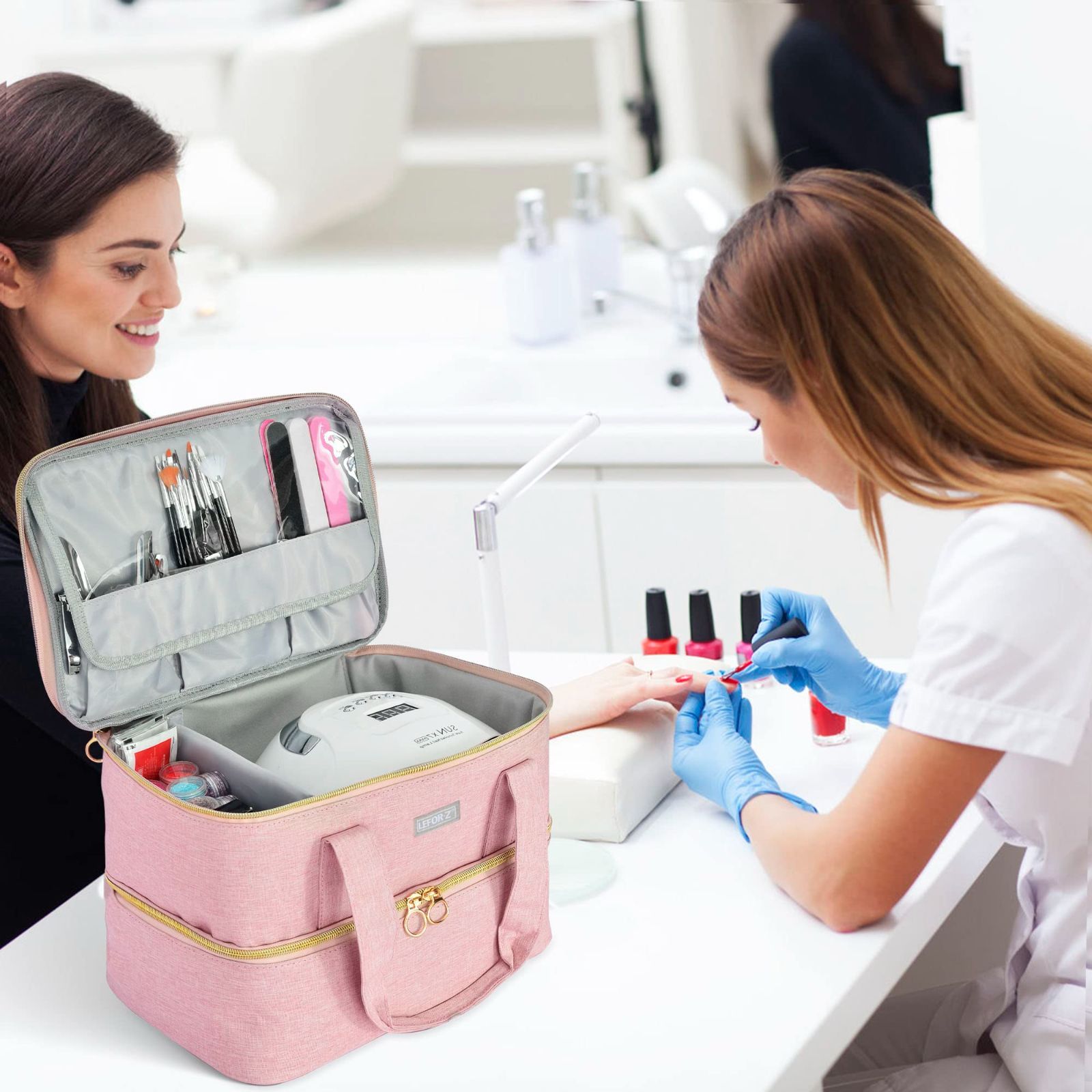 特価商品】ネイルケース 40本のボトル(15ml)とネイルランプ収納可能 二