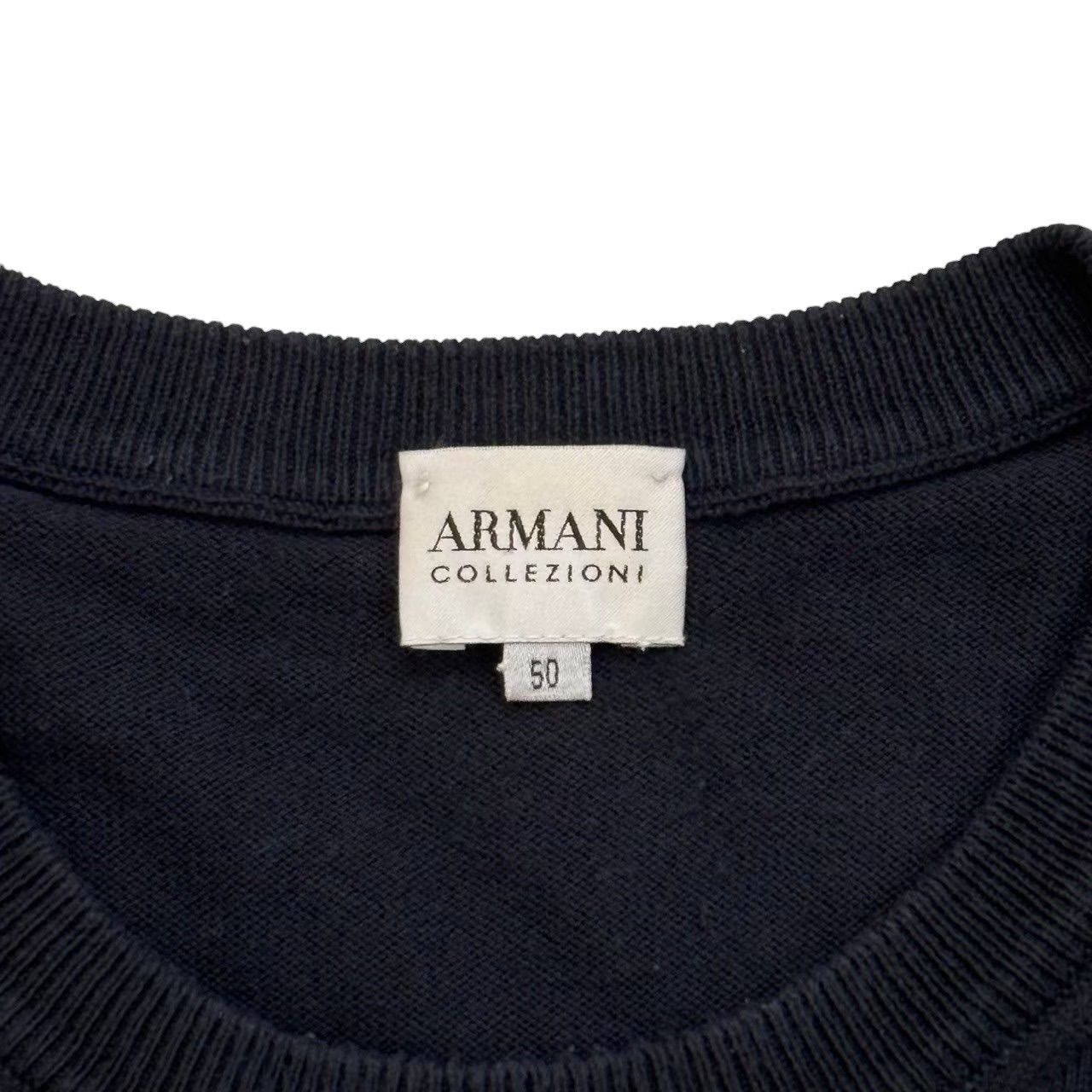 ARMANI アルマーニ 半袖ニットシャツ 紺 ニット メンズ 50 Lサイズ 