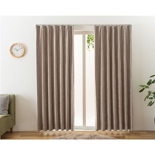 ベージュ カーテン 高さ232×幅98cm、2枚（タッセル・フック付き